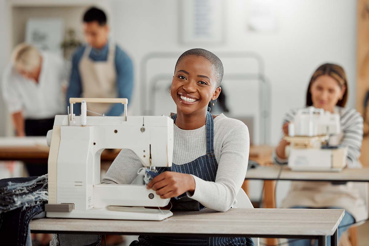 Woman working at a sewing machine